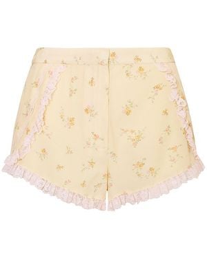LoveShackFancy Adna Floral Crepe Shorts - Natural