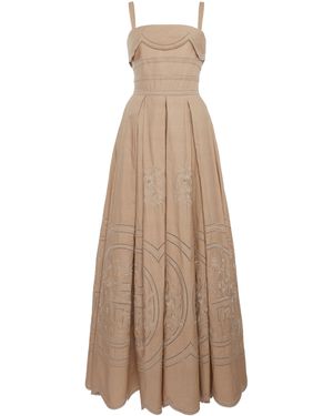 Elie Saab Embroidered Cotton-Blend Maxi Dress - Natural