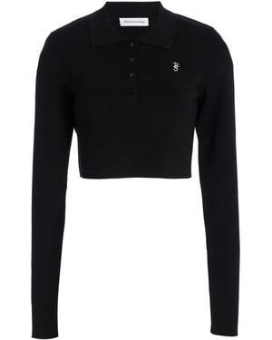 Frankie Shop Giselle Cropped Knit Polo Shirt - Black