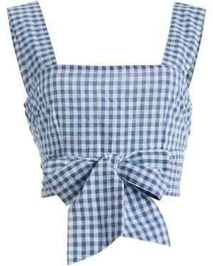 All That Remains Gingham Seersucker Cotton Tie Top - Blue