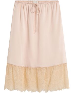 Posse Blake Lace-Trimmed Silk Midi Skirt - Natural
