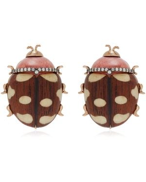 Silvia Furmanovich Marquetry Wood Ladybug Earrings - Brown