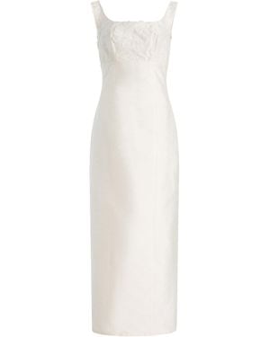 Marlies Grace Allegra Floral-Appliquéd Satin Maxi Dress - White