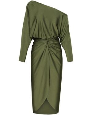 ANDRES OTALORA Latidos Asymmetric Draped Jersey Midi Dress - Green