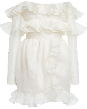 Giambattista Valli Ruffled Embroidered Organza Off-the-shoulder Mini Dress - White