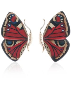 Silvia Furmanovich Marquetry Wood Butterfly Earrings - Red