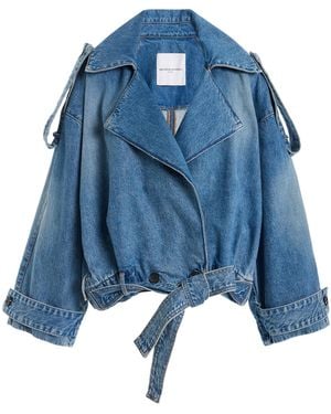 Brandon Maxwell The Regan Belted Denim Trench Jacket - Blue
