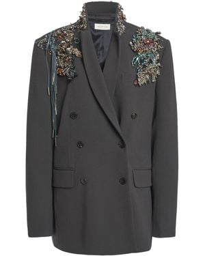 Dries Van Noten Bafya Embellished Wool Double-Breasted Jacket - Black