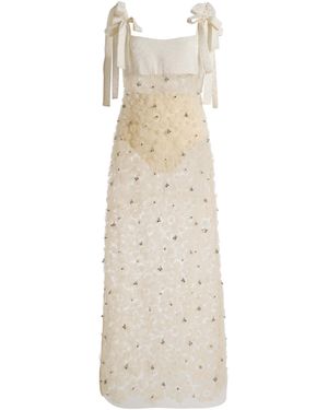 Siedres Tallula Floral-Appliquéd Tulle Midi Dress - White
