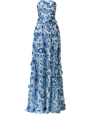 Naeem Khan Textured Floral Lace Gown - Blue