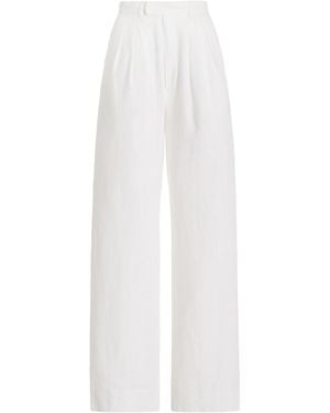 Posse Louis Pleated Linen Straight-leg Trousers - White