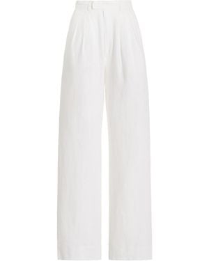 Posse Louis Pleated Linen Straight-leg Pants - White