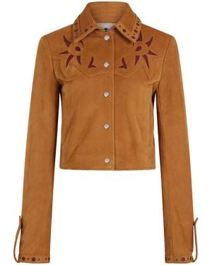 Rabanne Inlay-Detailed Nubuck Leather Jacket - Brown