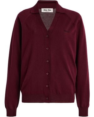 Miu Miu Button-Down Wool Cardigan - Red