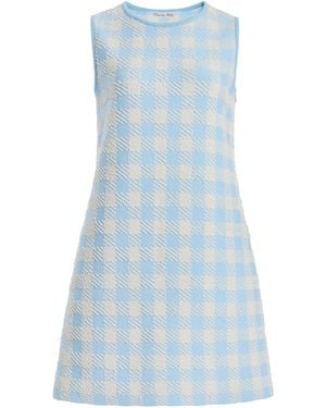Oscar de la Renta Gingham Jacquard Mini Shift Dress - Blue
