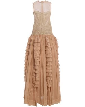 Ulla Johnson Orla Crochet And Tulle Maxi Dress - Natural