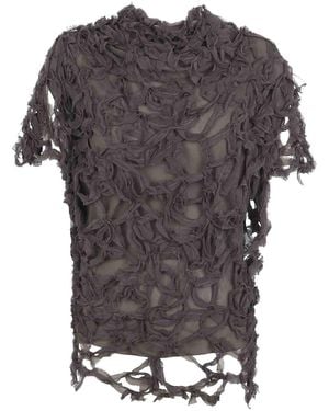 Cortana Embull Embroidered Silk Top - Grey