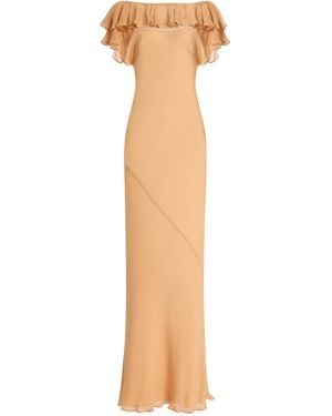De La Vali Exclusive Suestado Ruffled Georgette Maxi Dress - Natural