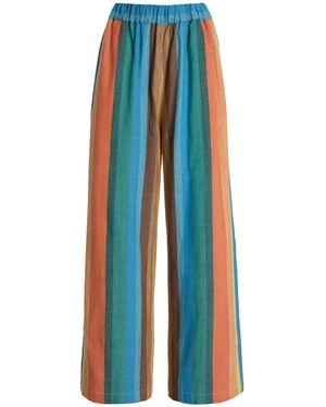 Marrakshi Life Exclusive Riviera The Palazzo Striped Chambray Trousers - Blue