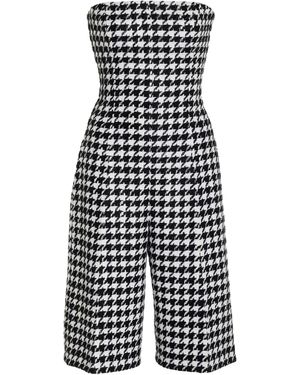 Carolina Herrera Houndstooth Linen-blend Playsuit - Multicolor