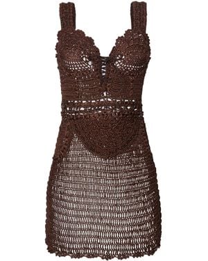 Andrea Almeida Isa Crocheted Mini Dress - Brown