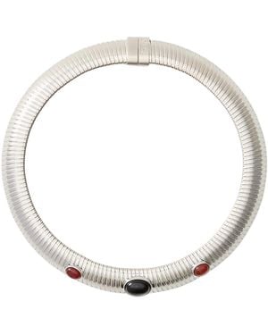 Julietta Astra Rhodium-Plated Brass Onyx And Carnelian Necklace - White