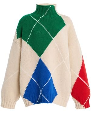 JW Anderson X Pringle Of Scotland Oversized Argyle Wool Turtleneck Sweater - Green