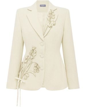 LEO LIN Lisa Applique Tweed Fitted Blazer - Natural