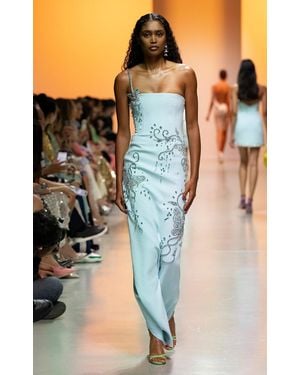 Georges Hobeika Crystal-Embellished Crepe Maxi Dress - Blue