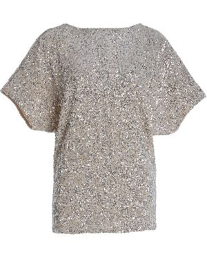 Carla Zampatti Draped Crushed-Sequin Top - Gray