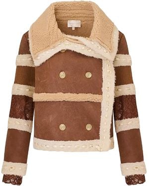 LoveShackFancy Lirielle Ribbon-Detailed Shearling Coat - Brown