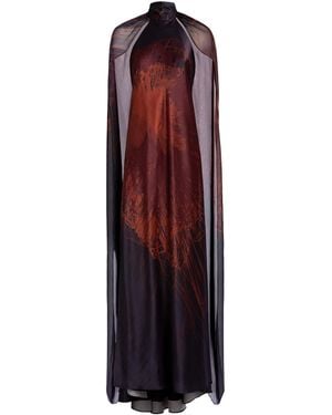 Silvia Tcherassi Sabina Cape Silk-Blend Maxi Dress - Red