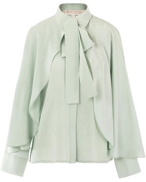 La Fuori Mint Secret Spell Tie-Neck Silk Crepe Top - Green
