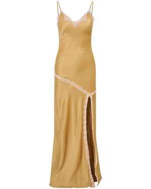 LoveShackFancy Blewett Lace-Detailed Silk Maxi Dress - Metallic