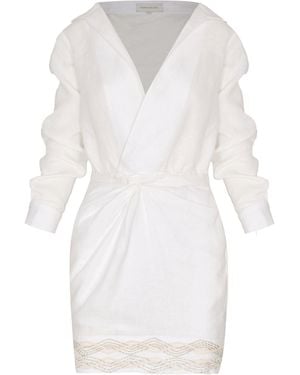 ANDRES OTALORA Ron Embroidered Linen Mini Dress - White