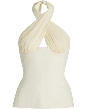 Tae Park Exclusive Sculpted Silk Halter Top - Natural
