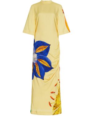 ALÉMAIS Dahlia Printed Crepe Midi Dress - Yellow