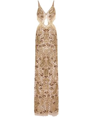 Cucculelli Shaheen Metal Paisley Tulle Maxi Dress - Natural