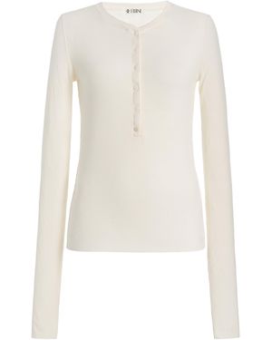 ÉTERNE Ribbed Jersey Henley Top - White