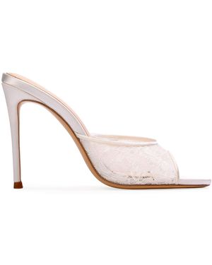 Black Suede Studio Geni Lace Mules - White