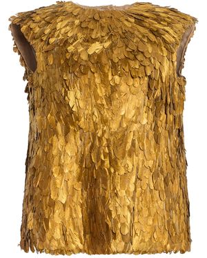Atelier Prabal Gurung Metallic Hand-Feathered Top - Yellow