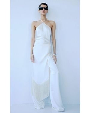 The New Arrivals Ilkyaz Ozel Blanca Fringe Midi Dress - Blue