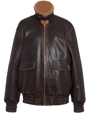 Valentino Garavani Shearling-Trimmed Leather Jacket - Black