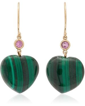 Haute Victoire 14k Yellow Gold Malachite, Sapphire Earrings - Green