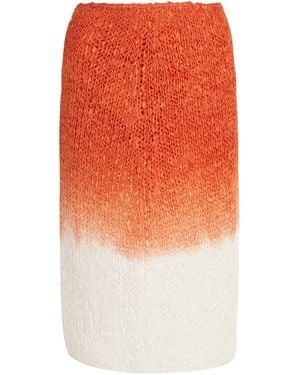 Bottega Veneta Lightweight Wool Silk Overdye Knit Midi Skirt - Orange