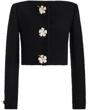 Oscar de la Renta Cropped Wool-Tweed Jacket - Black