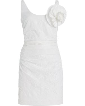 BERNADETTE Gisele Brooch-Detailed Camellia-Embossed Mini Dress - White