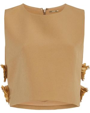 Alexis Raylin Floral-appliquéd Crepe Top - Natural