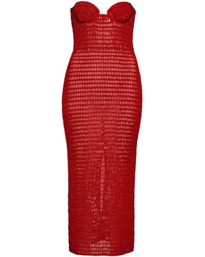 Magda Butrym Strapless Bustier Crochet Midi Dress - Red