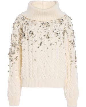 Oscar de la Renta Crystal-Embellished Wool Jumper - Natural